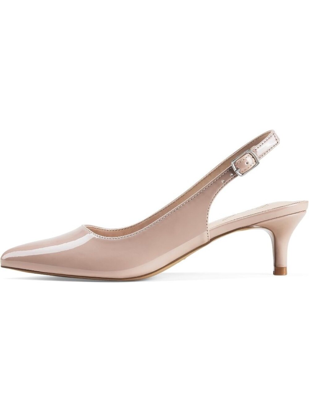 Women's Nude Pink Patent Slingback Pump Closed Toe Elegant Low Kitten Heel Shoes